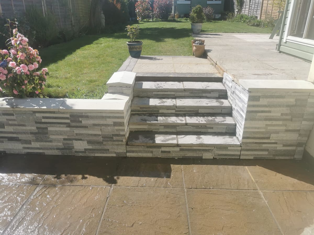 After: Sleeper steps to stone-clad steps